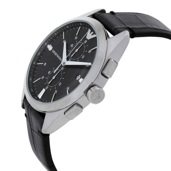 Emporio Armani Claudio Chronograph Black Dial Black Leather Strap Watch For Men - AR11542 - Image 7